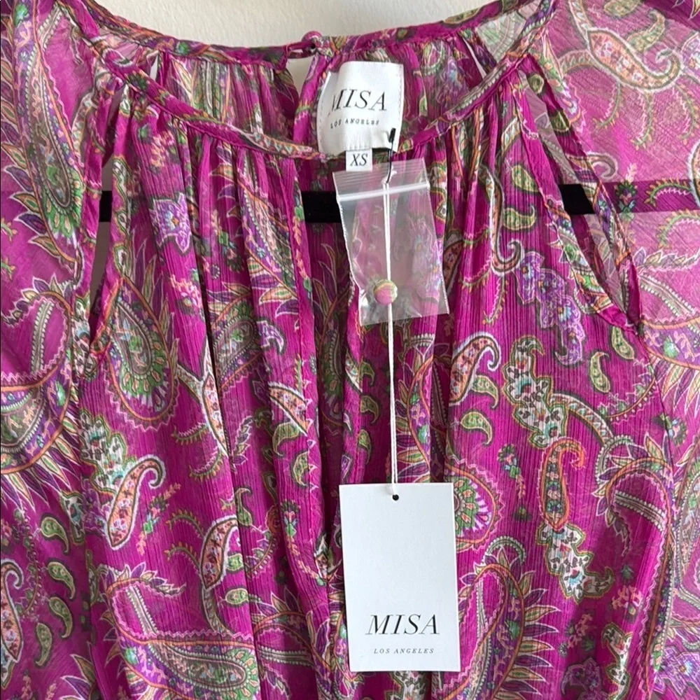 MISA Los Angeles Leila Fuchsia Paisley Chiffon Midi Dress | XS (Fits Small) - Picture 5 of 8